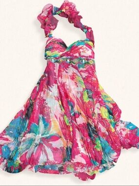 Pink Floral Silk Beaded Diane Freis Dress